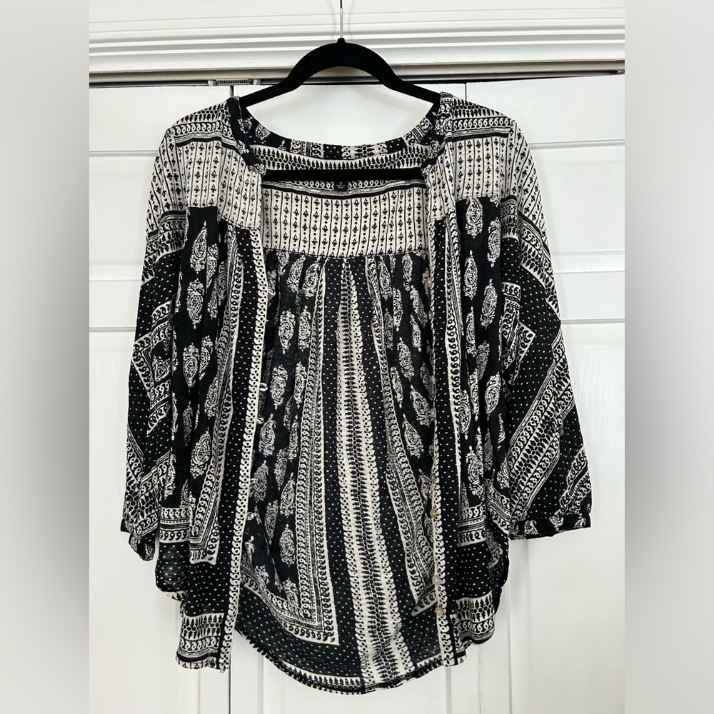 Lucky Brand Button Up Blouse Bohemian Paisley Print